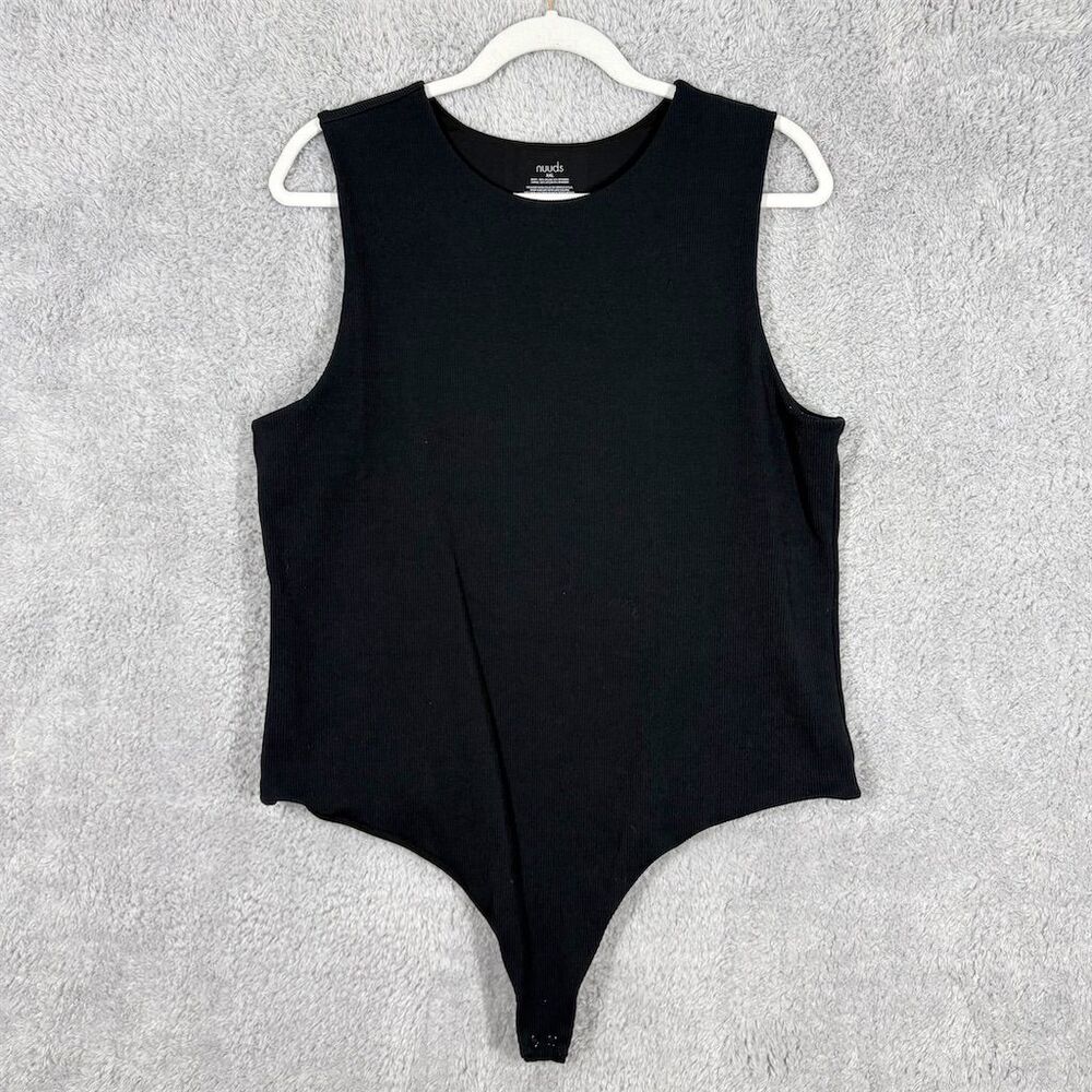 Nuuds Ribbed Crewneck Tank Bodysuit Size XXL Black Snap Closure‎ Casual Lined